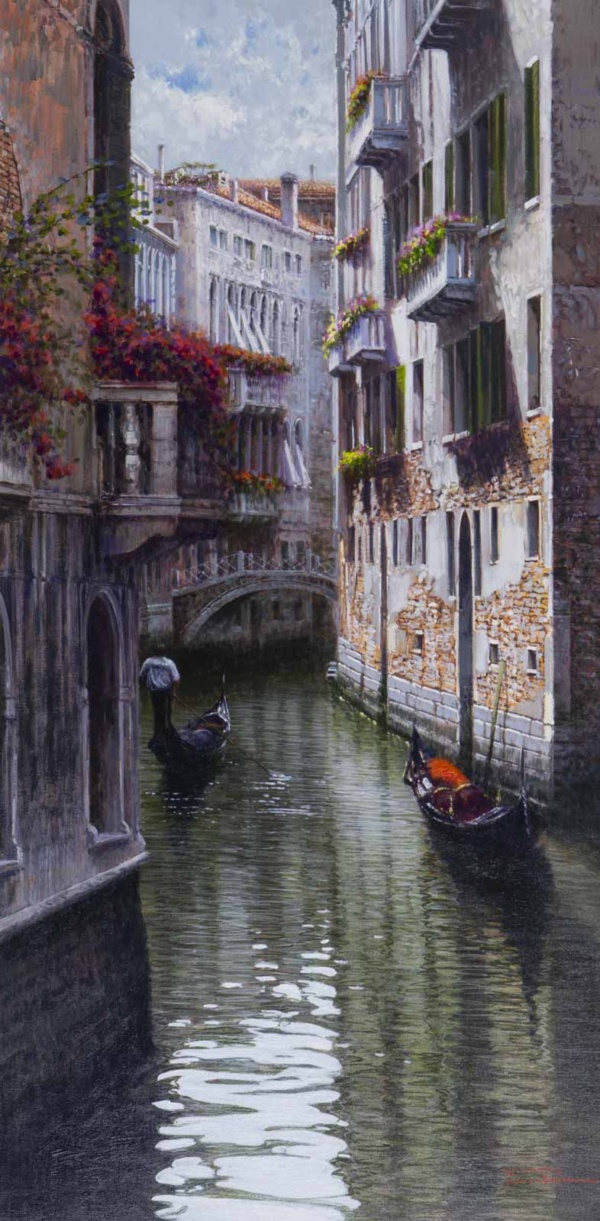 Gondolier, Venice by Raffaele Fiore, original painting