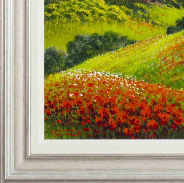 Poppy Fields & Cypresses by Raffaele Fiore, original painting, detail