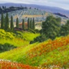 Poppy Fields & Cypresses by Raffaele Fiore, original painting