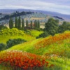 Poppy Fields & Cypresses by Raffaele Fiore, original painting