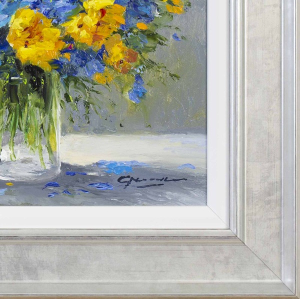 Blue & Yellow Bouquet by Gerhard Nesvadba, original painting, detail