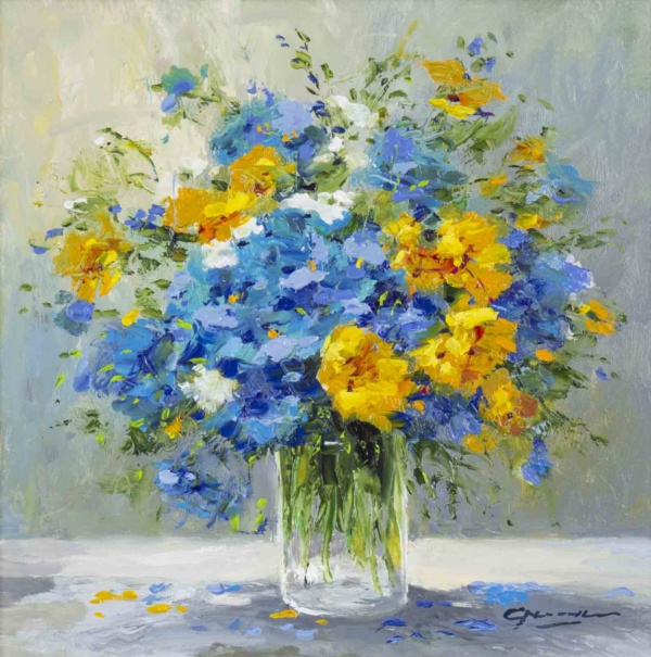 Blue & Yellow Bouquet by Gerhard Nesvadba, original painting