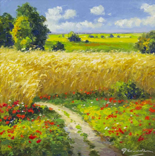 Summer Hayfields, Sussex by Gerhard Nesvadba, original painting