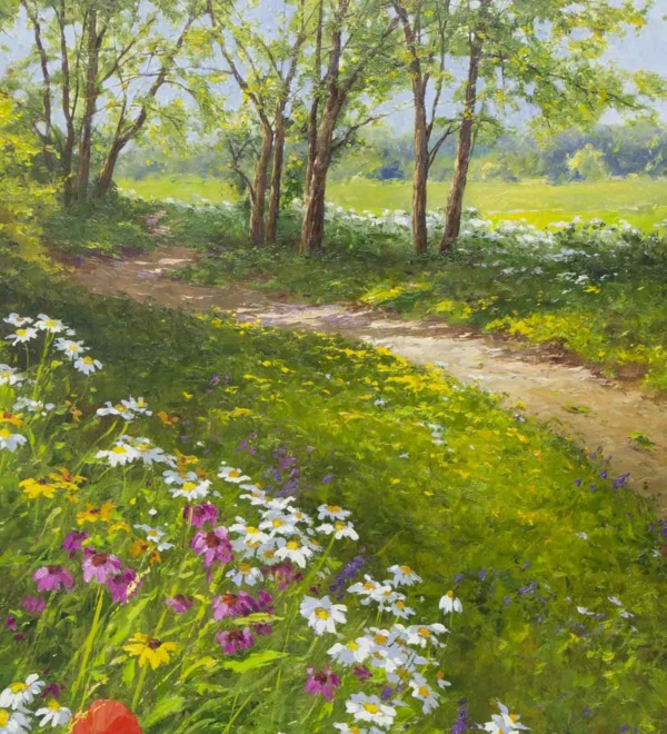 Walking Amongst Wild Flowers, Poppies & Daisies by Gerhard Nesvadba, original painting