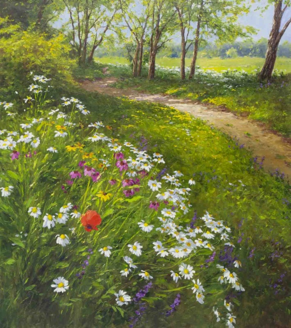Walking Amongst Wild Flowers, Poppies & Daisies by Gerhard Nesvadba, original painting