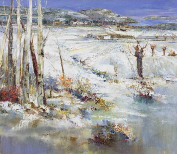 Silver Birches, Winter by Mario Malfer, original painting