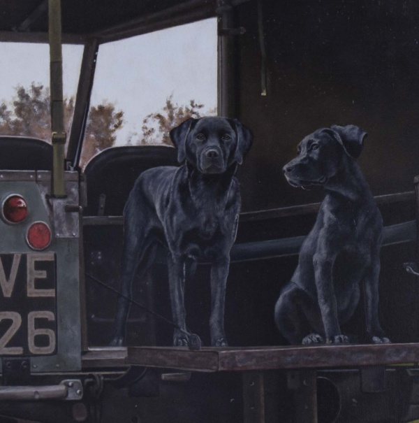 Landrover & Labradors by Stephen Park, original painting, detail