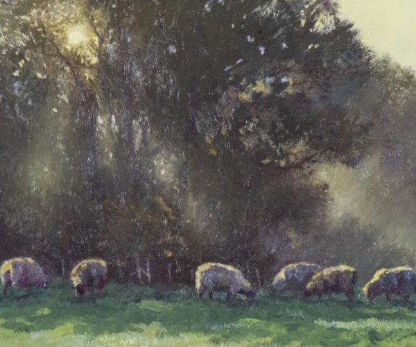 Golden Pastures by Stephen Hawkins, original painting, detail