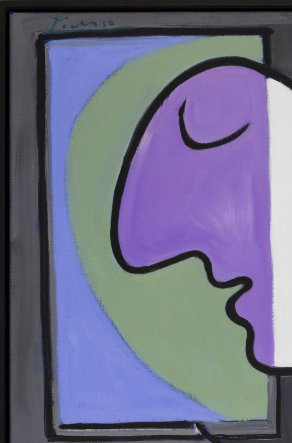Buste de Femme de Profil (Femme Écrivant) after Picasso by David Henty, original painting, detail