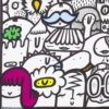 Rainbow Rabble by Kev Munday, original painting, detail
