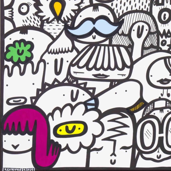 Rainbow Rabble by Kev Munday, original painting, detail