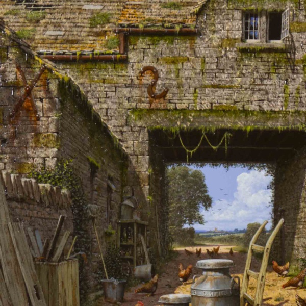 Rustic Farm Life by Edward Hersey, original painting, detail