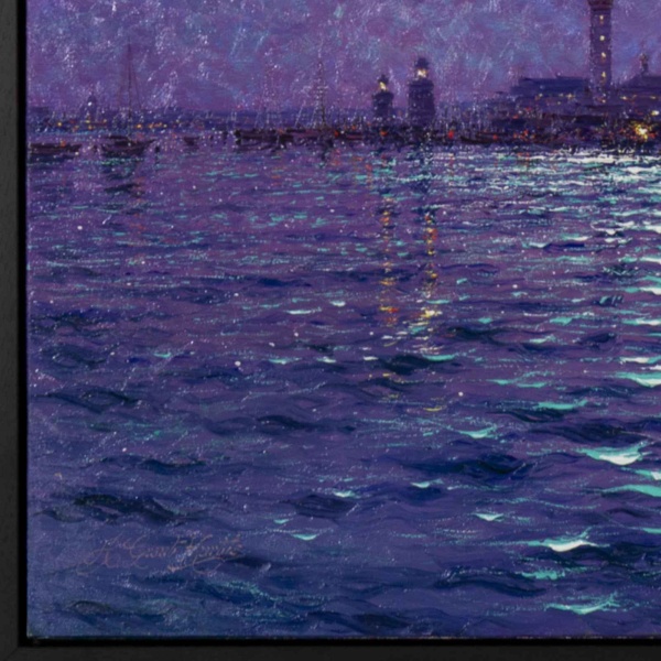 Moonlight Sparkle Across The Lagoon, Venice by Andrew Grant Kurtis, original painting, detail