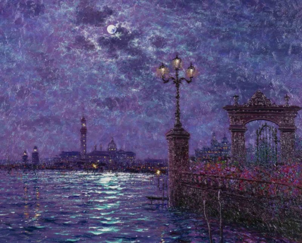 Moonlight Sparkle Across The Lagoon, Venice by Andrew Grant Kurtis, original painting