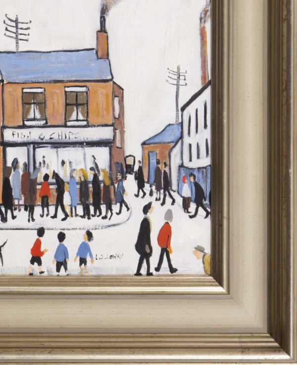 Fish and Chip Shop after L.S. Lowry by David Henty, original painting, detail