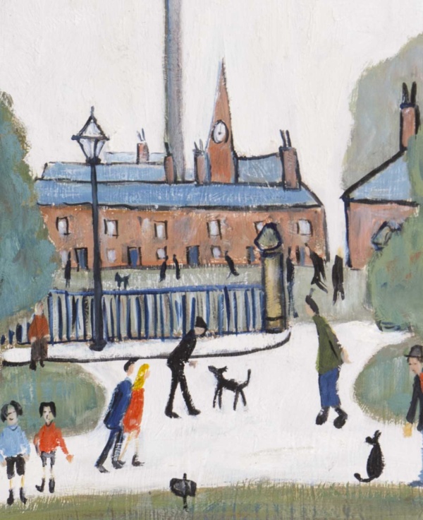 Park and Factory Scene after L.S. Lowry by David Henty, original painting