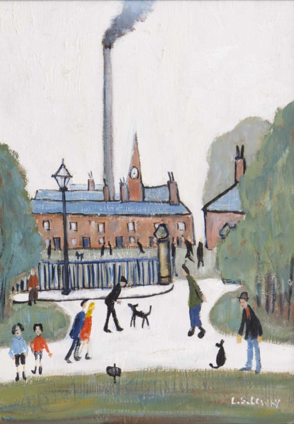 Park and Factory Scene after L.S. Lowry by David Henty, original painting