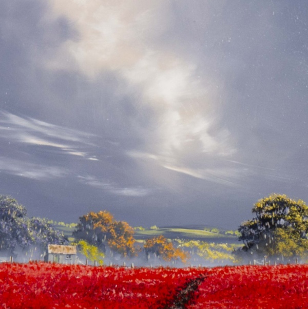 Poppy Barn by Allan Morgan, original painting, detail