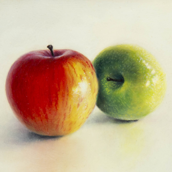 Two Apples by Kiss Csaba, original painting, detail