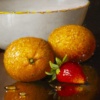 Oranges & Strawberry With Bowl by Ronald Berger, original painting, detail