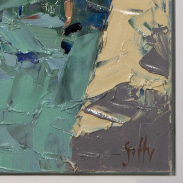 Southern Harbour, Italy by Frank Getty, original painting, detail