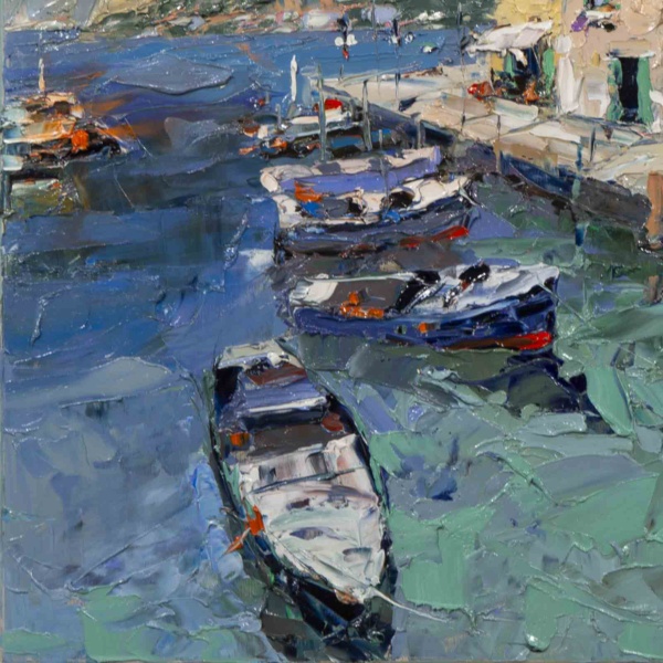 Southern Harbour, Italy by Frank Getty, original painting, detail