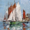 Sail Boats at The Marina by Frank Getty, original painting, detail