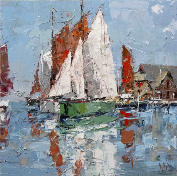 Sail Boats at The Marina by Frank Getty, original painting