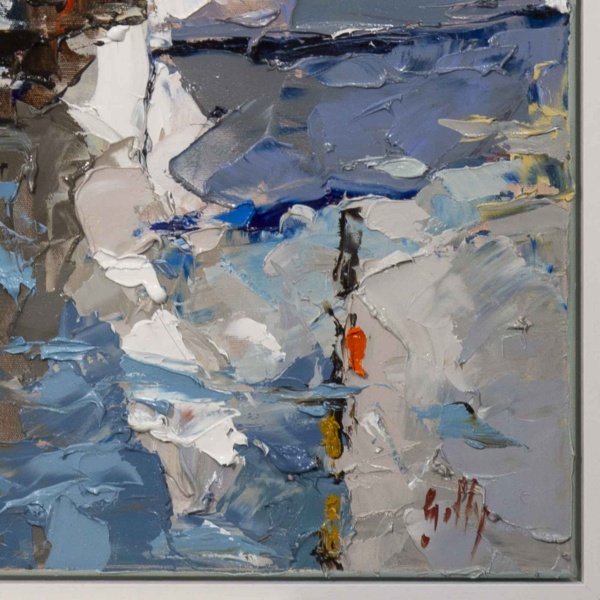 Quayside Reflections by Frank Getty, original painting, detail