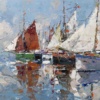 Quayside Reflections by Frank Getty, original painting, detail