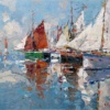 Quayside Reflections by Frank Getty, original painting