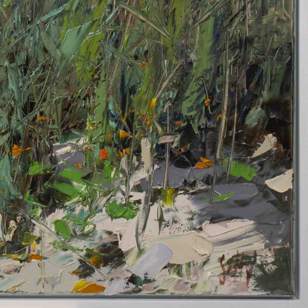 Beachside Walk by Frank Getty, original painting, detail