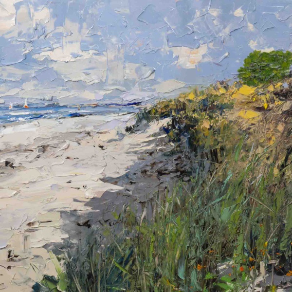 Beachside Walk by Frank Getty, original painting, detail