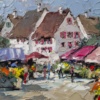 Pink Awnings by Frank Getty, original painting, detail