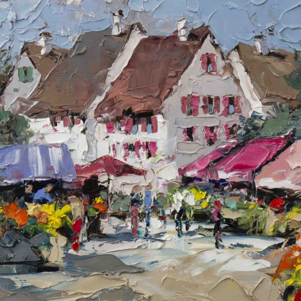 Pink Awnings by Frank Getty, original painting, detail