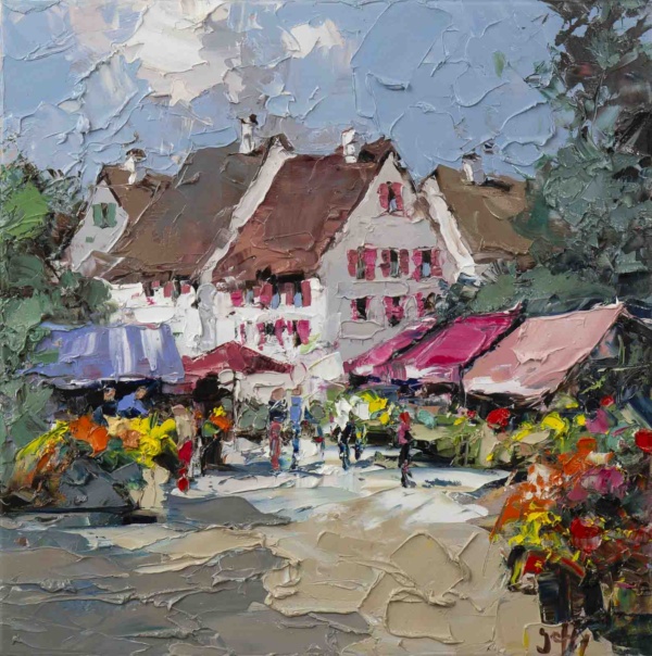 Pink Awnings by Frank Getty, original painting