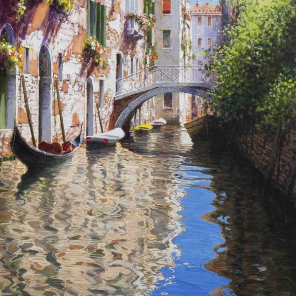 Pause For Lunch, Venice by Raffaele Fiore, original painting, detail