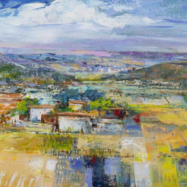 Treasured Landscape by Mario Malfer, original painting, detail
