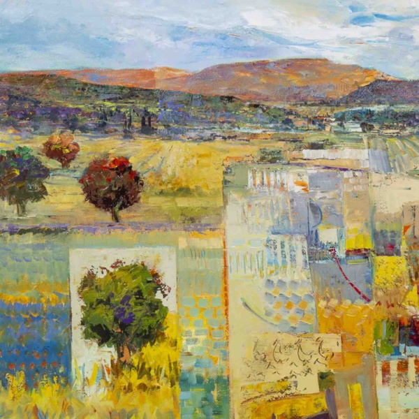 Sun-kissed Hills by Mario Malfer, original painting, detail