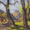 Through The Cottonwoods by Carla Bosch, original painting, detail
