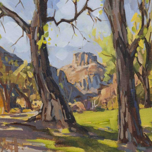 Through The Cottonwoods by Carla Bosch, original painting, detail