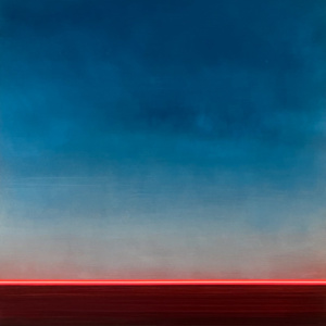 abstract landscape with neon horizon and dark sky by spanish artist ruben calatayud