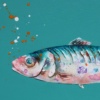 Sardines IV (Original) by Giles Ward, original painting, detail
