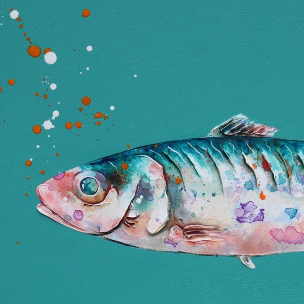 Sardines IV (Original) by Giles Ward, original painting, detail