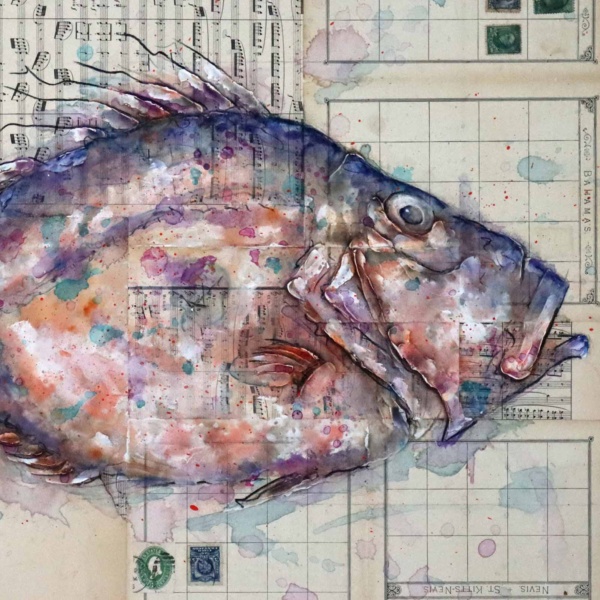 John Dory Scales (Original) by Giles Ward, original painting, detail