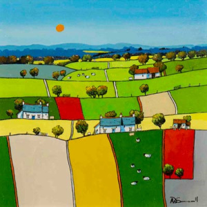 original acrylic on board artwork of a patchwork countryside landscape captured in vivid colour by talented German artist Alan Smith
