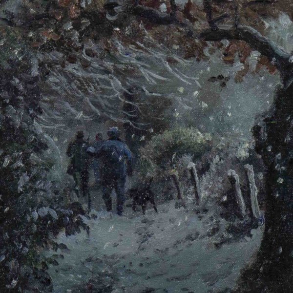 Snowy Hunt by Stephen Hawkins, original painting, detail
