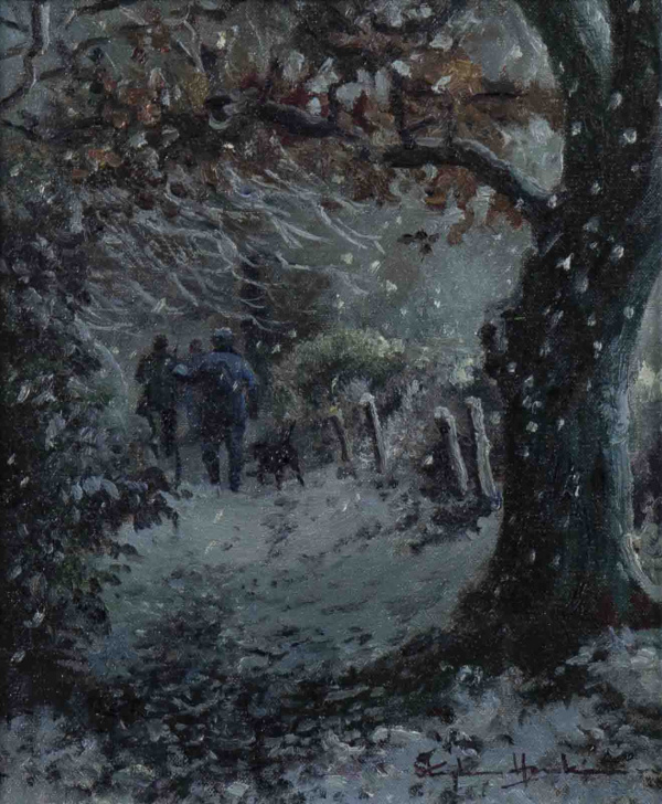 Snowy Hunt by Stephen Hawkins, original painting