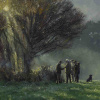 Morning Gathering by Stephen Hawkins, original painting, detail