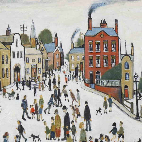 Street Scene after L.S.Lowry by David Henty, original painting, detail